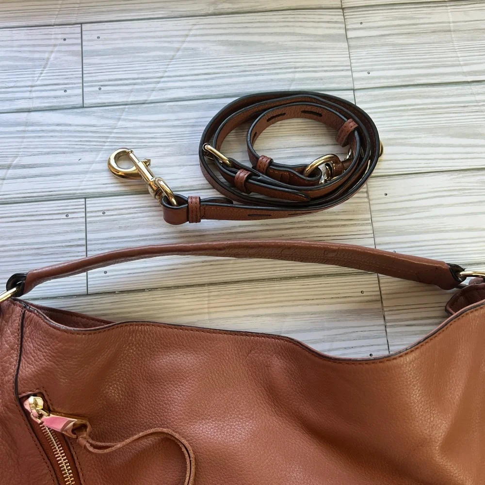 Rebecca‎ Minkoff Brown Leather Moto Hobo Tassel Fringe Shoulder Bag